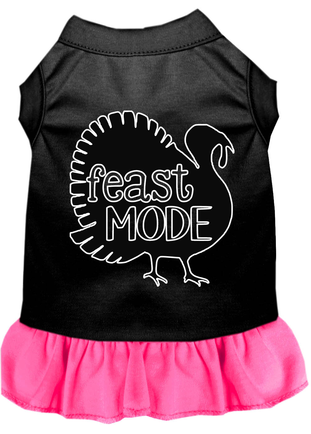 Feast Mode Screen Print Dog Dress Black with Bright Pink Lg